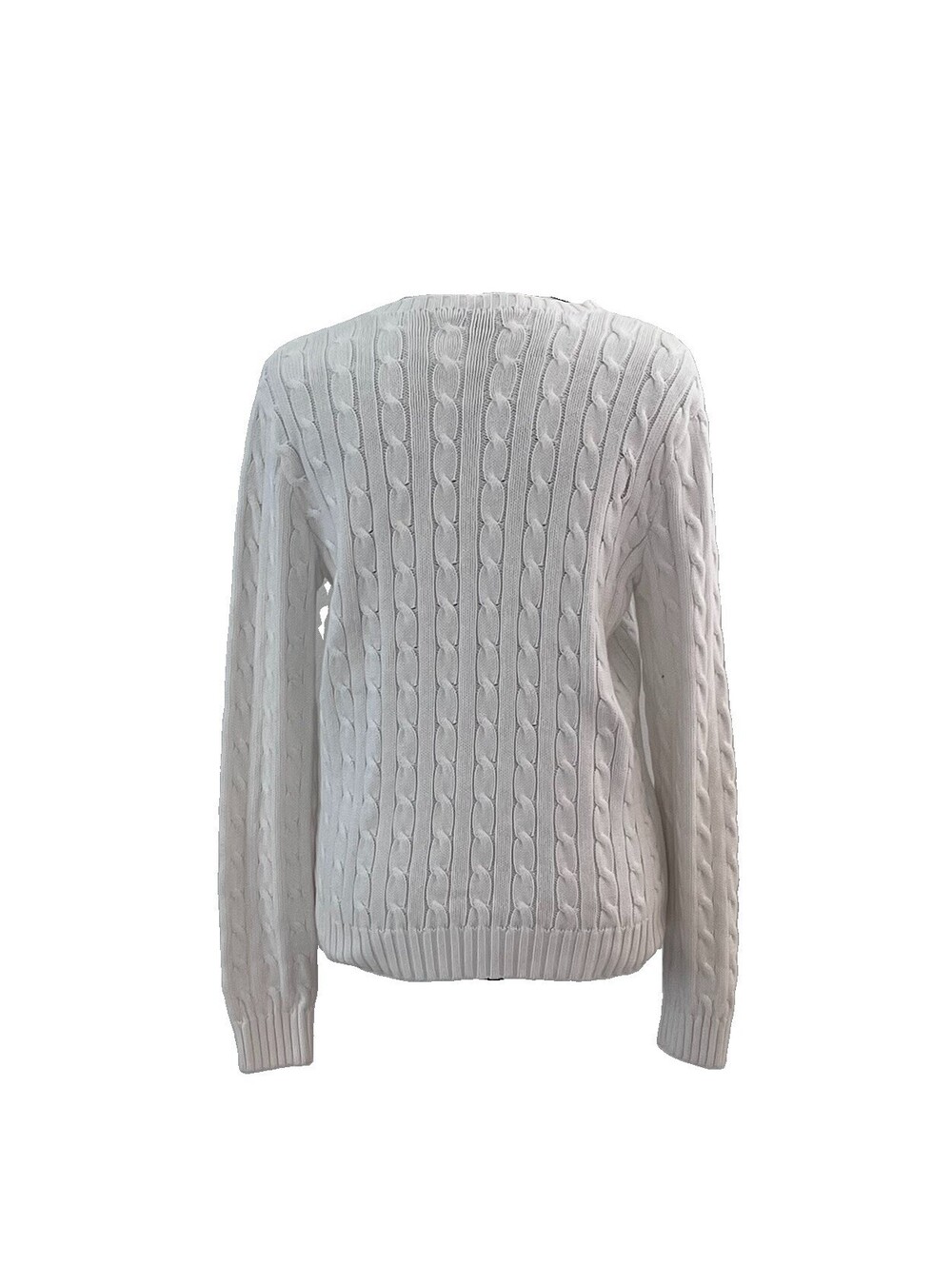 VTG Ralph Lauren Womens Cotton Cable Knit Crew Neck Sweater RLL Logo White L - Picture 5 of 10